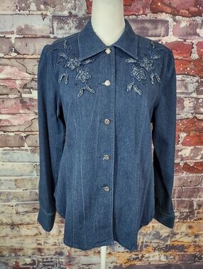 Christine Phillipe Embellished Denim Shirt Jacket